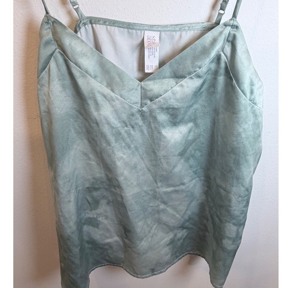 Stars Above Sage Green Tie Dye Satin Camisole Sleep Top V-Neck Small
